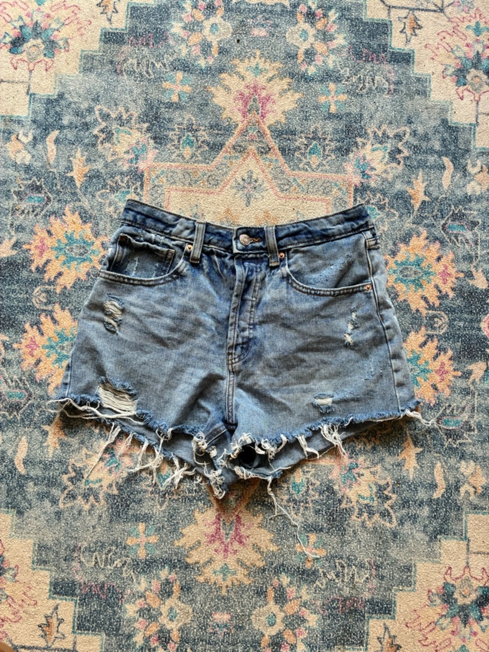 wild fable Distressed Light Blue High-Rise Denim Shorts